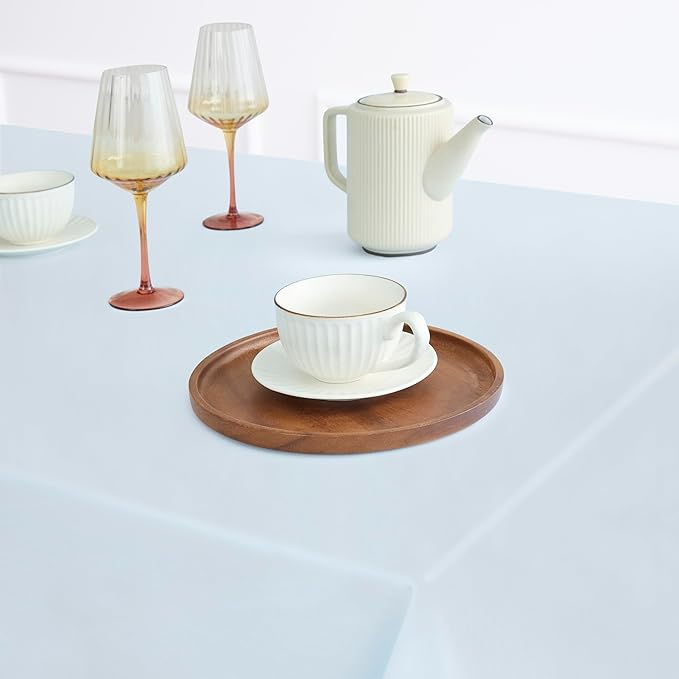 Solino Home Light Blue Cotton Linen Tablecloth 52 x 52 Inch - Hemstitch Square Table Throw - Machine Washable Tablecloth for New Year