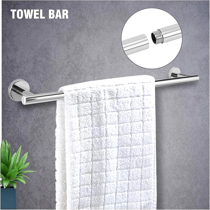 5-Piece Towel Racks for Bathroom, Stainless Steel Bathroom Accessories Set, Bathroom Towel Holder Wall Mounted, Sturdy Bath Towel Bar Set Bathroom Hardware Set (Chrome)