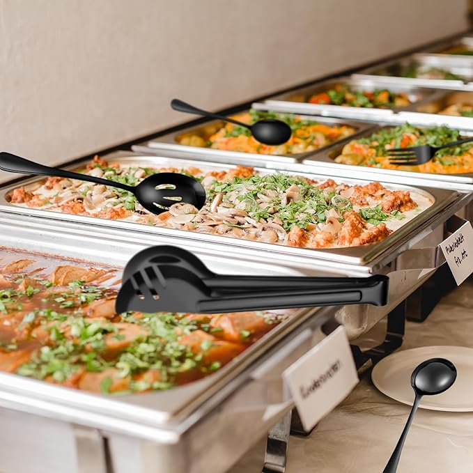 36-Piece Stainless Steel Serving Utensil Set – Complete Buffet Essentials with Spoons, Forks, Tongs, Ladle & More. Perfect for Wedding, Holiday, Catering, and Family Gatherings (Black)