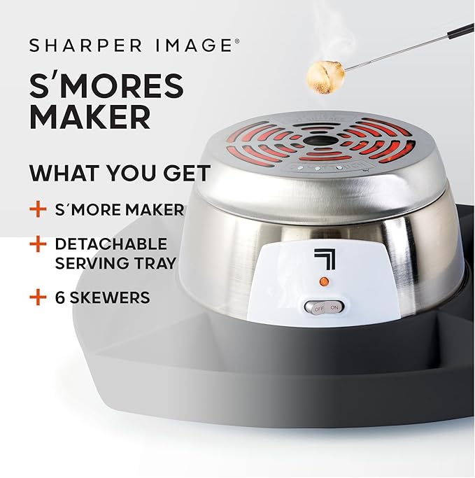 Sharper Image Electric S’mores Maker – 6 Marshmallow Roasting Sticks & Serving Tray Station| Indoor Smores Kit| Kids & Family Party Activity| Kitchen Gadget| Movie Night, Sleepover, Housewarming Gift