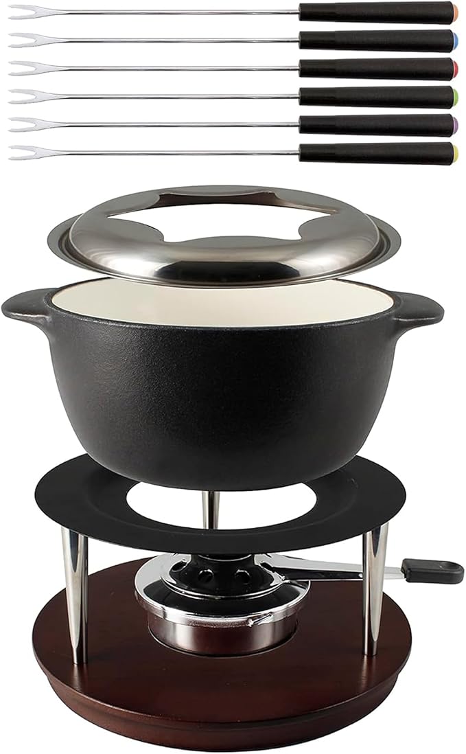 Swissmar Summit 10-Piece Matte Black Cast Iron Fondue Set - Ideal for Melting Cheese, Chocolate, Butter, & More - Perfect for Kitchen Collection & Wedding Gift Giving - 1Liter / 1.05 Quart