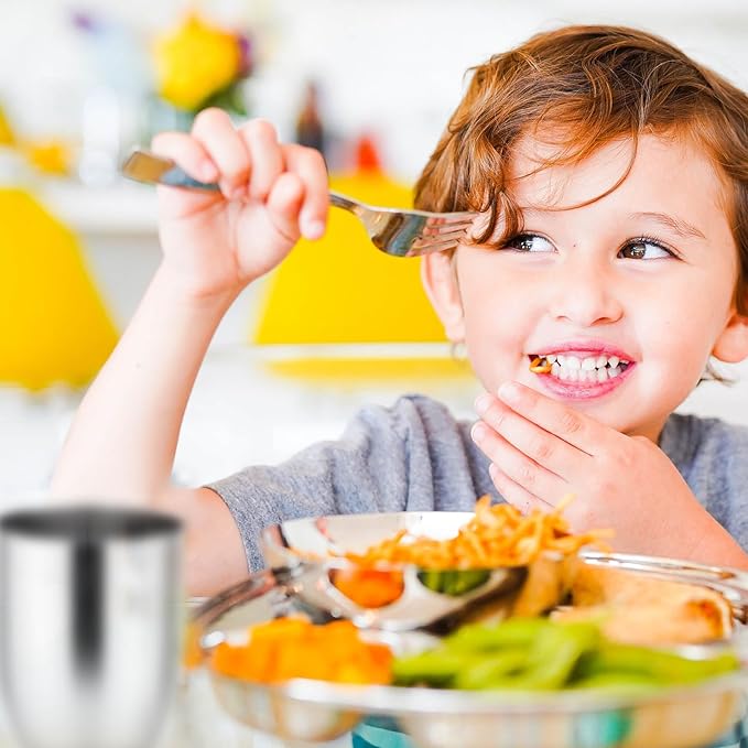 Ahimsa Stainless Steel Kids Utensils, Pediatrician Designed, Premium Silverware for Kids & Toddlers, Non Toxic, Dishwasher Safe, Classic Polished Fork and Spoon Set