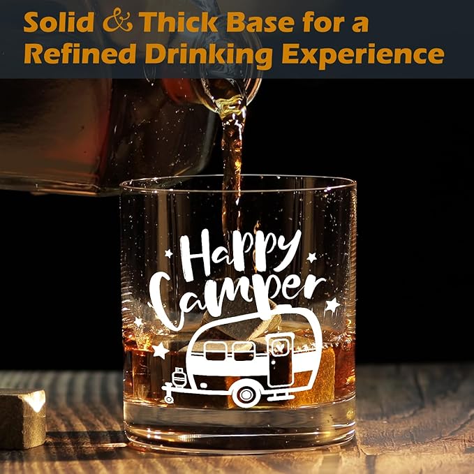 kunlisa Camper Gifts Whiskey Glasses, RV Camping Gifts for Women Men Camping Lovers, 10 oz Drinking Rocks Glasses for Women Men Whisky Cocktail Scotch Bourbon Liquor