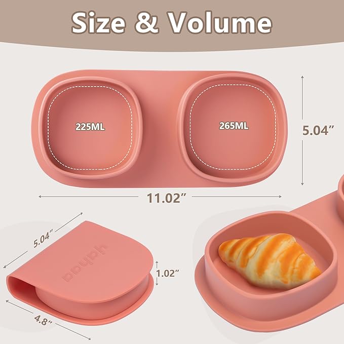 Silicone Foldable Novelty Dinner Plates,Baby Plates Travel Essential with Forks and Spoons,Microwave & Dishwasher Safe,Watermelon