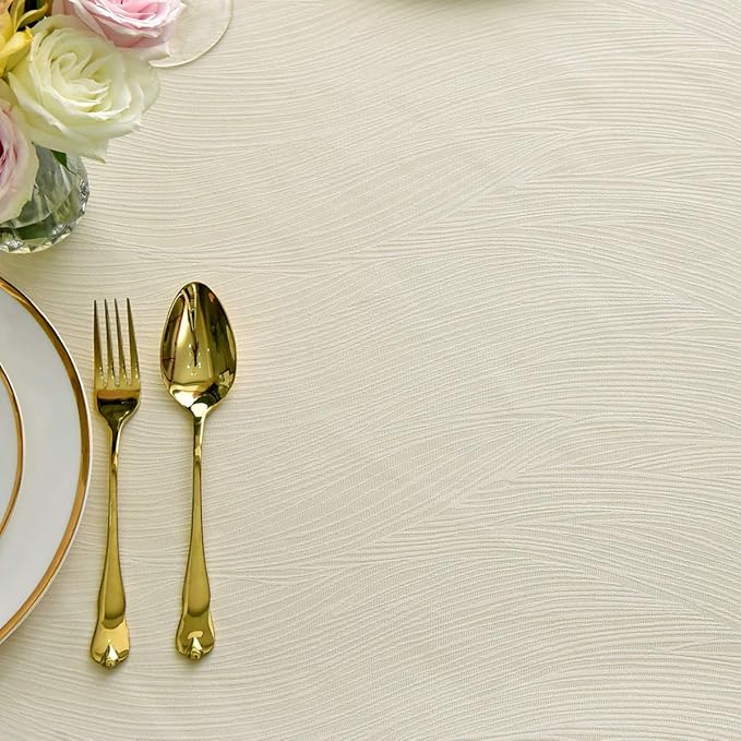 maxmill Square Table Cloth Swirl Design Water Resistant Wrinkle Resistance Heavy Weight Soft Tablecloth for Kitchen Dinning Tabletop Decoration Square 52 x 52 Inch Ivory