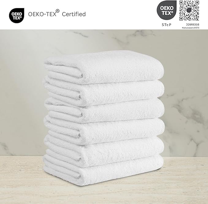 Classic Turkish Towels CTT - Premium 6 Piece Hand Towels Set, 100% Turkish Cotton, Quick Dry & Comfy Towels for Hotel & Spa, Highly Absorbent | 16"x28"(White)
