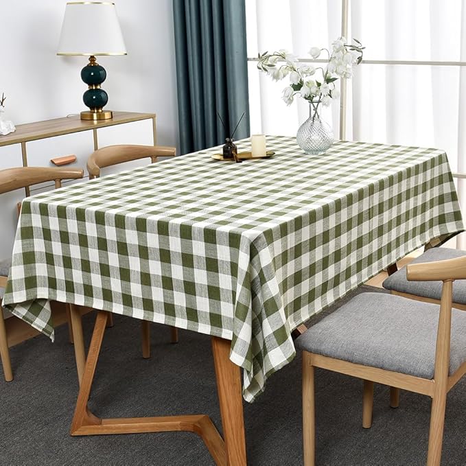 Gingham Tablecloth Rectangle Table Cloth Heavy Duty Cotton Checkered Table Cover for Spring Picnic Kitchen Dining(C-Sage Green, 52x70 inch)