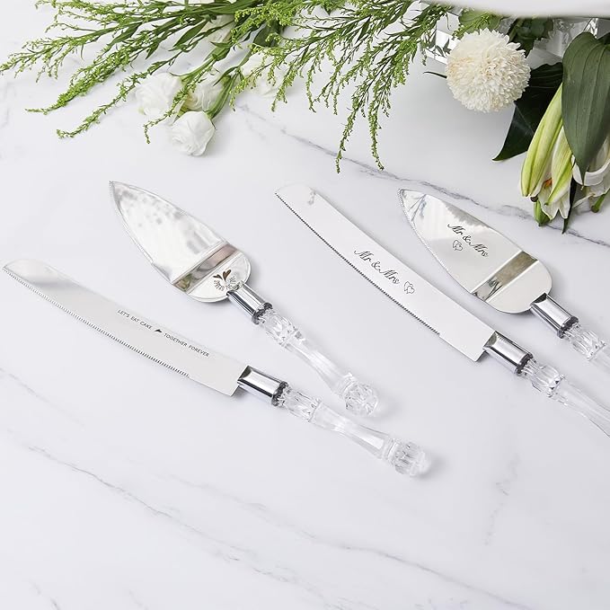 AW BRIDAL Cake Cutting Set for Wedding Stainless Steel Wedding Cake Knife Pie Server Pizza Cutter Gifts for Wedding, Engagement, Birthday, Anniversary