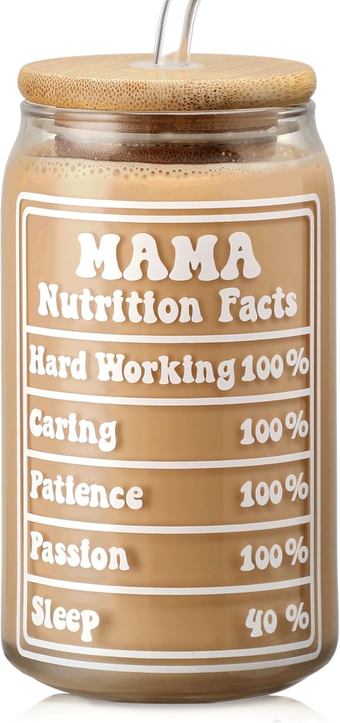 SUPREME LIGHTS ·2017· Mom Cup Gifts from Daughter Son, Mothers Day Christmas Gifts for Mama, Personalized Birthday Gift for Mother, Thank You Mom Gift for Women - 16 oz Mama Iced Coffee Glass Cup