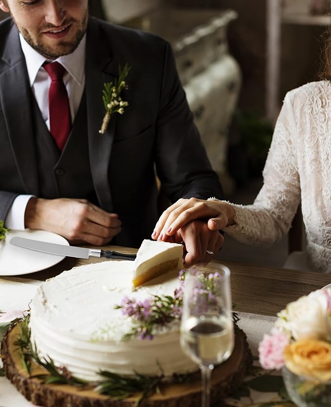 Homi styles Black Cake Knife and Server Set, Cake Cutter and Pie Spatula, Cake Server and Knife Set of 2 with Non-Slip Swirl Grip, Matte Black Cake Cutting Set for Wedding Cake, Birthdays, and Parties