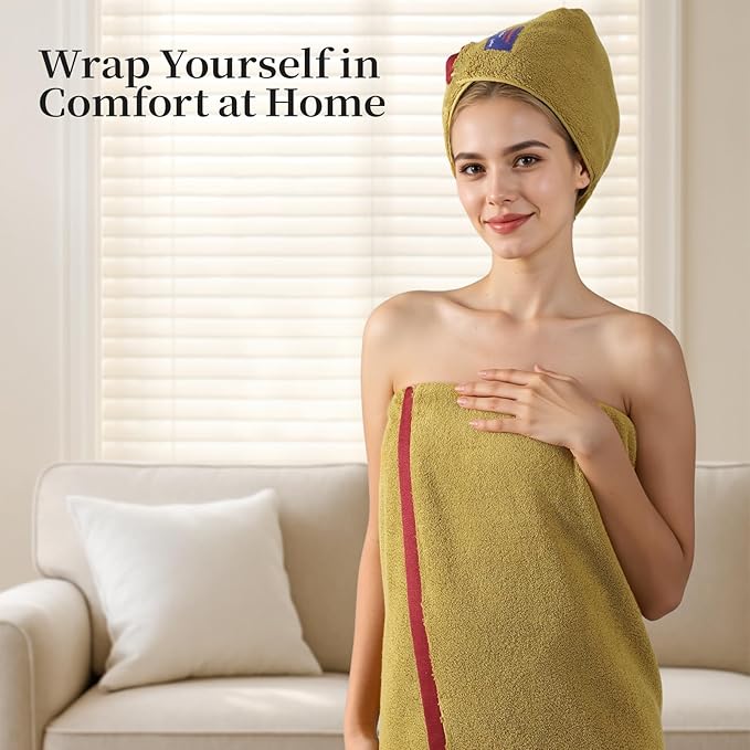 REDKISS 6 Pack Cotton Towel Set with Luxury Embellished Border, 600 GSM Ultra Soft & Highly Absorbent Bath Towels Set with 2 Bath, 2 Hand, 2 Washcloths for Bathroom, Gym, Spa, Hotel, Mustard Yellow