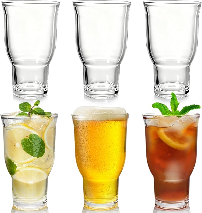 6 Piece Drinking Glasses, 15 Oz Iced Coffee Glasses Drinking Tumbler Set, Lead-free Highball Glass Cup Kitchen Glassware for Water, Juice, Beer, Beverage, Tea, Soda