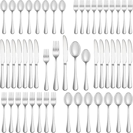 50 Piece Silverware Set Service for 10,Premium Stainless Steel Flatware Set,Mirror Polished Cutlery Utensil Set,Durable Home Kitchen Eating Tableware Set,Include Fork Knife Spoon Set,Dishwasher Safe