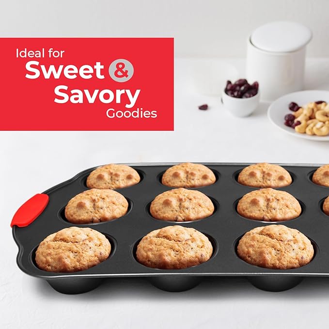 PERLLI Non-Stick 8-Piece Baking Pan Set, BPA-Free Carbon Steel Bakeware Set with Silicone Handles, Stackable Kitchen Oven Set, Cookie Sheet, Baking Tray, Baking Sheet Set, Oven Safe (446°F)