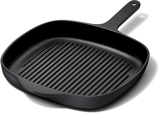 Caraway Enameled Cast Iron Grill Pan - 10.5” Grill Pan for Stovetop Cooking - 3 Layer Enamel Coating - No Seasoning Required - Compatible With All Stovetops - Free From Forever Chemicals - Charcoal