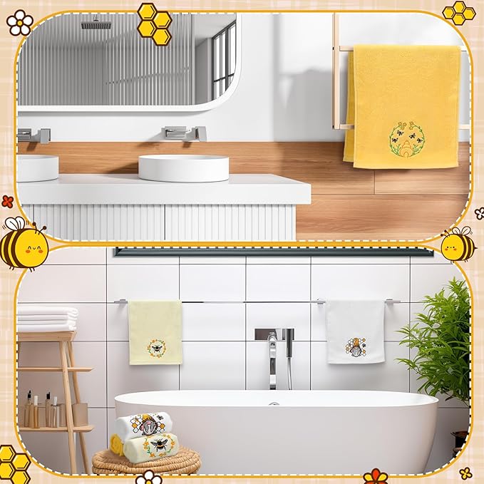 3 Pcs Bee Hand Towels for Bathroom 14 x 29 Inch Cotton Yellow Hand Towels for Bathroom Bee Bath Towel Bees Kitchen Towel Set Drying Cleaning Cooking Gift for Spring Summer