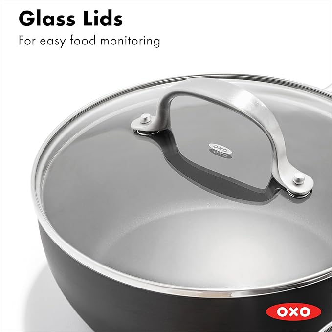 OXO Enhanced 10 Piece Cookware Pots & Pans Set, PFAS-Free Ceramic Nonstick, Durable Hard Anodized Cookware, Scratch Resistant, Stainless Steel Handle, Good Grips, Dishwasher & Oven Safe, Black