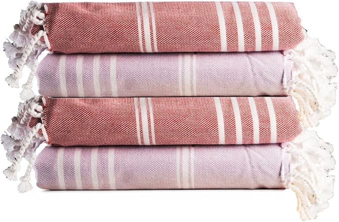Salt Earth 100% Cotton Sateen Weave Beach Towel, Set of 4-36" X72" Large Bath Towels, Quick Dry Towel, Bathroom, Beach Essentials, Gym, Quick Dry for Shower, Lightweight Large Towels (Lavender Red)