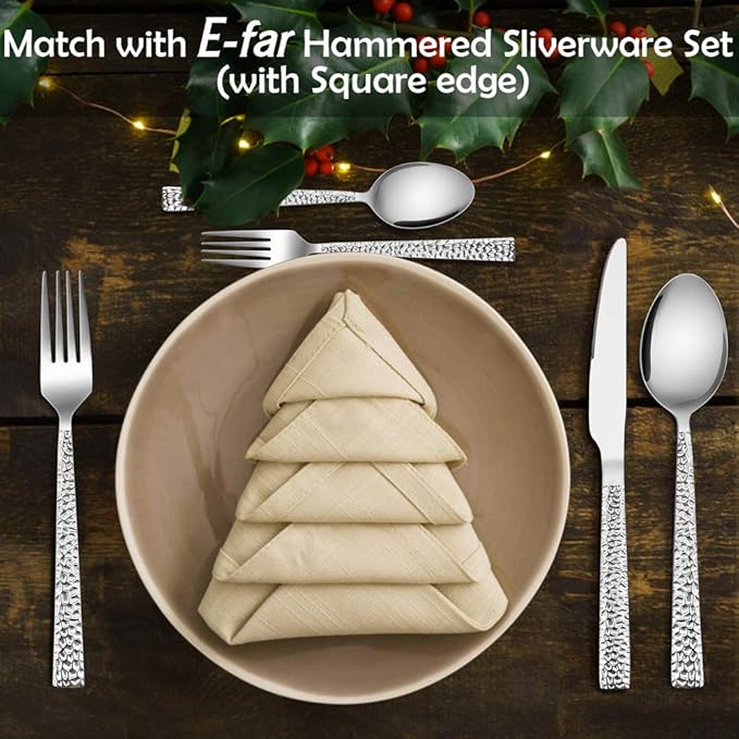 Salad Forks Set of 12, E-far 6.7 Inch Stainless Steel Hammered Dessert Forks for Home, Kitchen or Restaurant, Non-toxic & Mirror Polished, Squared Edge & Dishwasher Safe