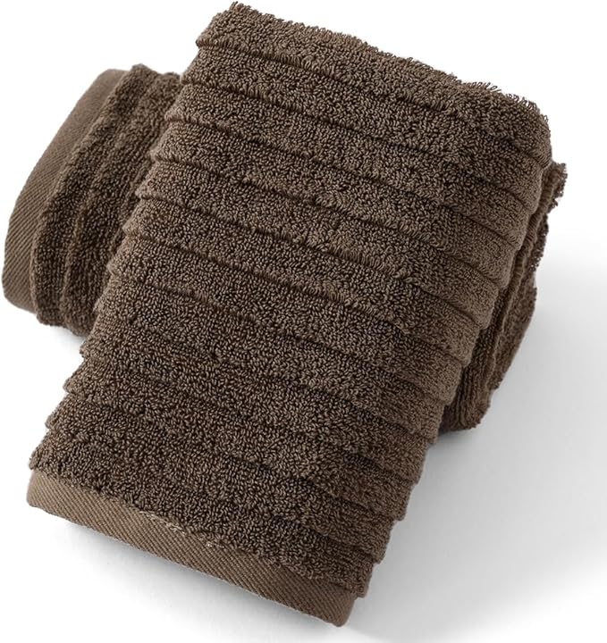 sense gnosis Super Soft Luxury Hand Towel Stereoscopic Ladder Striped Design 100% Cotton Absorbent Decorative Hand Towel for Bathroom 13 x 29 Inch (Brown, 2 Pack)