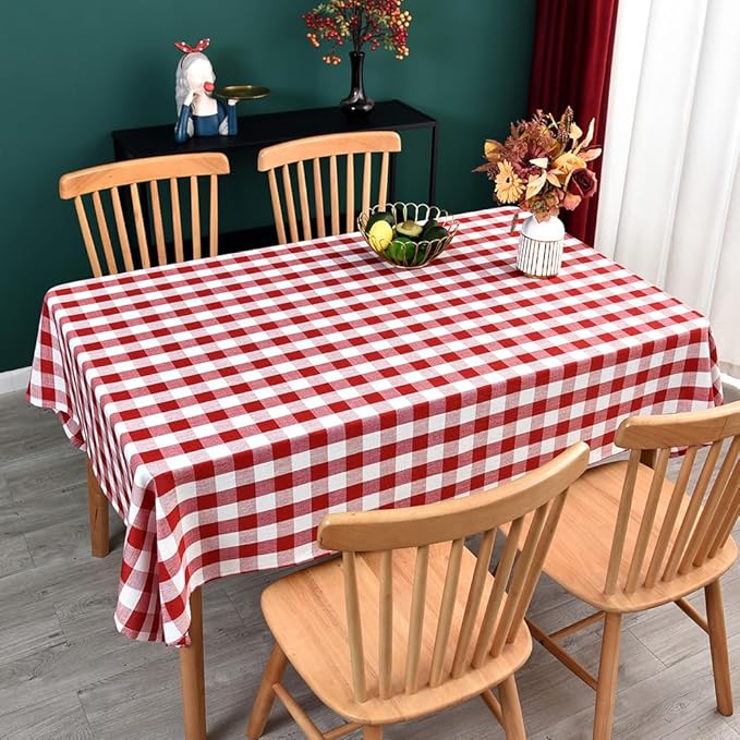Gingham Tablecloth Rectangle Table Cloth Heavy Duty Cotton Checkered Table Cover for Spring Picnic Kitchen Dining(C-Red, 52x52 inch)
