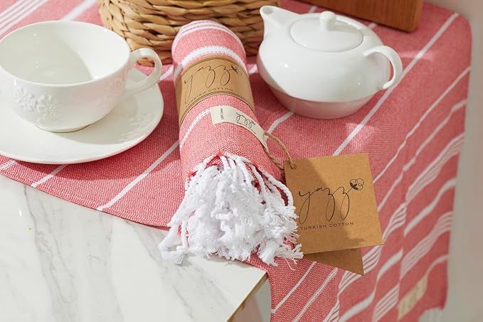 Hand Towels - Set of 2, 18" x 30" inches, Decorative Peshtemal Cotton Hand Towels for Kitchen, Bath, Guest, Face, Hair, Gym, Yoga, Dishcloth, Travel (Coral)