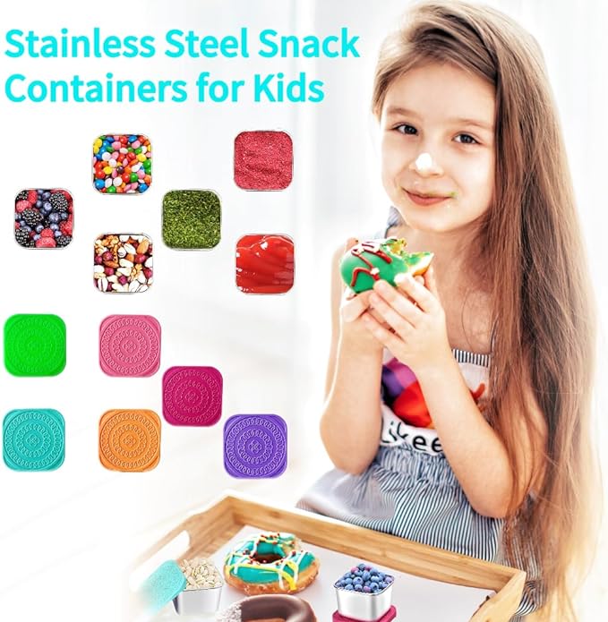 6Pack 6oz Stainless Steel Snack Containers for Kids, Easy Open Leak Proof Metal Toddler Snack Containers with Silicone Lids, Stackable Metal Toddler Lunch Box for Daycare, School and Travel