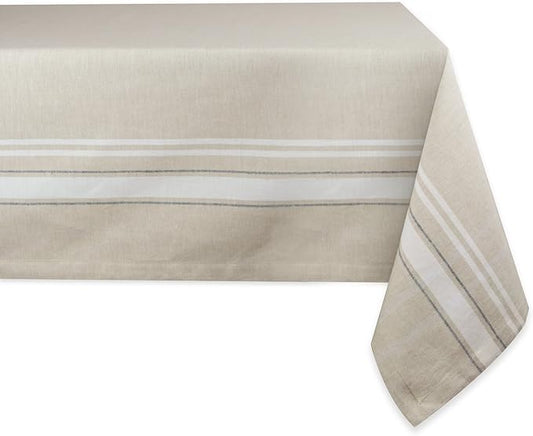 DII French Stripe Tabletop Collection Farmhouse Style Dining Table Linen Tablecloth, 60x104, Taupe/White
