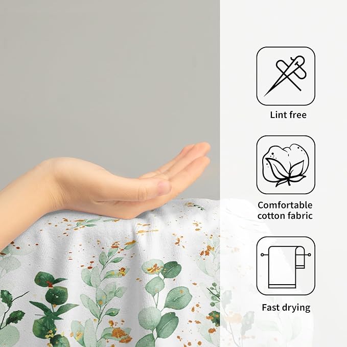 Imiss Green Eucalyptus Hand Towels Set of 2 Watercolor Botanical Leaves Washcloth Spring Summer Decorative Kitchen Bathroom Towel 14.4"x28.3" Multipurpose Bath Guest Towels for Gym,Spa,Hotel