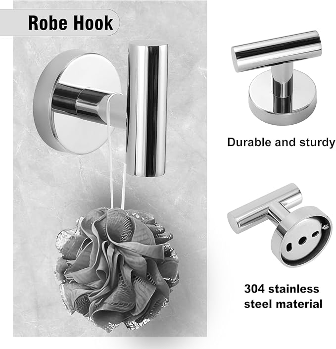 5-Piece Towel Racks for Bathroom, Stainless Steel Bathroom Accessories Set, Bathroom Towel Holder Wall Mounted, Sturdy Bath Towel Bar Set Bathroom Hardware Set (Chrome)