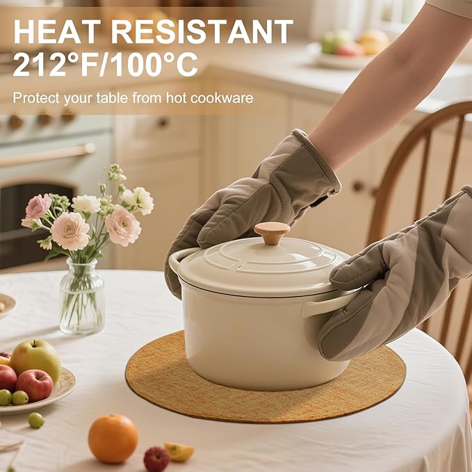 homing 15 Inch Round Cloth Placemats Set of 6, Cotton Linen Blend Washable Table Mats, Farmhouse Dining Place Mats for Indoors & Outdoors, Easy to Clean, Amber