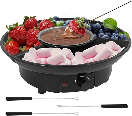 Fondue Pot Electric Set for Chocolate and Nacho Cheese, Chocolate Fondue Kit with Dipping Forks, Temperature Control, 9-ounce Detachable Bowl, Gift Set Date Night Idea Movie Night Game Night Gift Set
