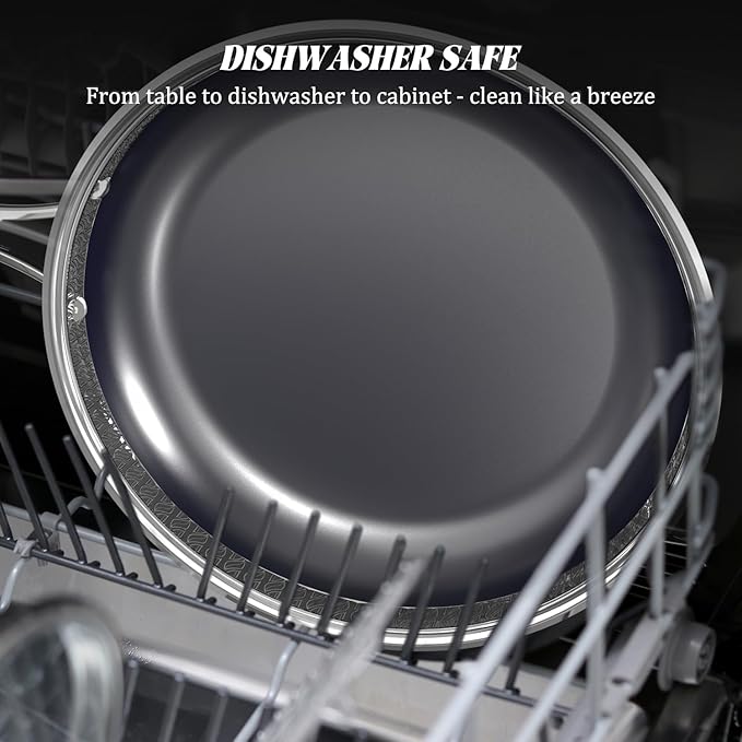10" Hybrid Ceramic Nonstick Frying Pan, 3-Ply Stainless Steel Skillet, 2-Layer Coating, PFAS & PTFE Free, 9H Hardness & Corrosion Resistance, Dishwasher Safe, Induction Compatible-Black