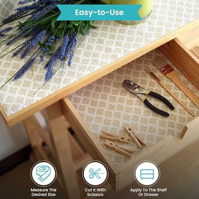 Con-Tact Brand Grip Prints Shelf Liner, Non-Adhesive Durable Liners, Slip-Resistant Drawer and Cabinet Covering, 18" x 8', Talisman Pale Gray, Pack of 1 Roll