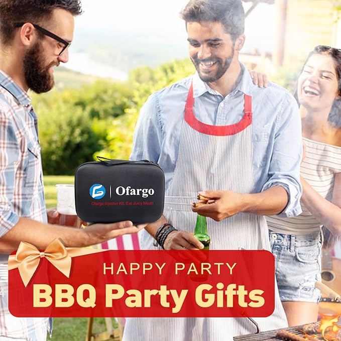 Ofargo Stainless Steel Meat Injector Syringe with 4 Marinade Needles and Travel Case for BBQ Grill Smoker, gifts for men dad husband in Thanksgiving Christmas day