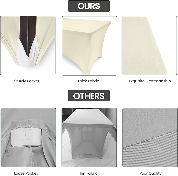 Utopia Kitchen 6FT Spandex Tablecloth [1 Pack, Ivory] 200 GSM Stretch, Fitted, Washable and Wrinkle Resistant Table Cloth Rectangle Cover for Trade Shows, Wedding, Parties [72Lx30Wx30H Inch]