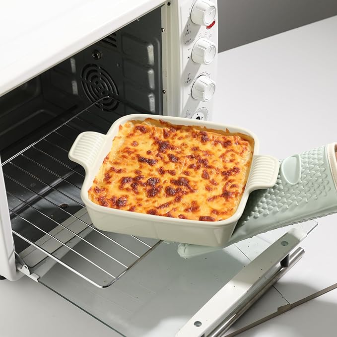 Sweejar Ceramic Baking Dish, 8 x 8 Cake Baking Pan for Brownie, Porcelain Square Bakeware with Double Handle for Casserole, Lasagna, Family Dinner (Beige)