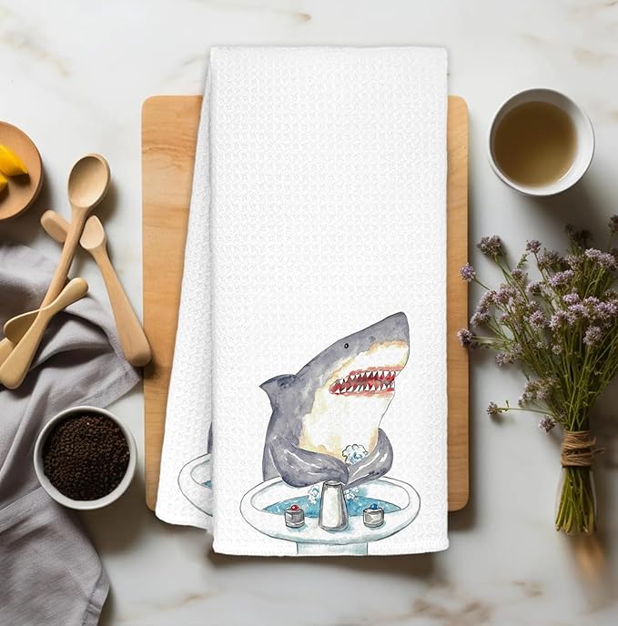 Shark Hand Towels,Toddler Bathroom Decor,Beach Towels,Coastal Beach Kids Bathroom Decor,Funny Shark Lovers Gifts 16x24 Inch