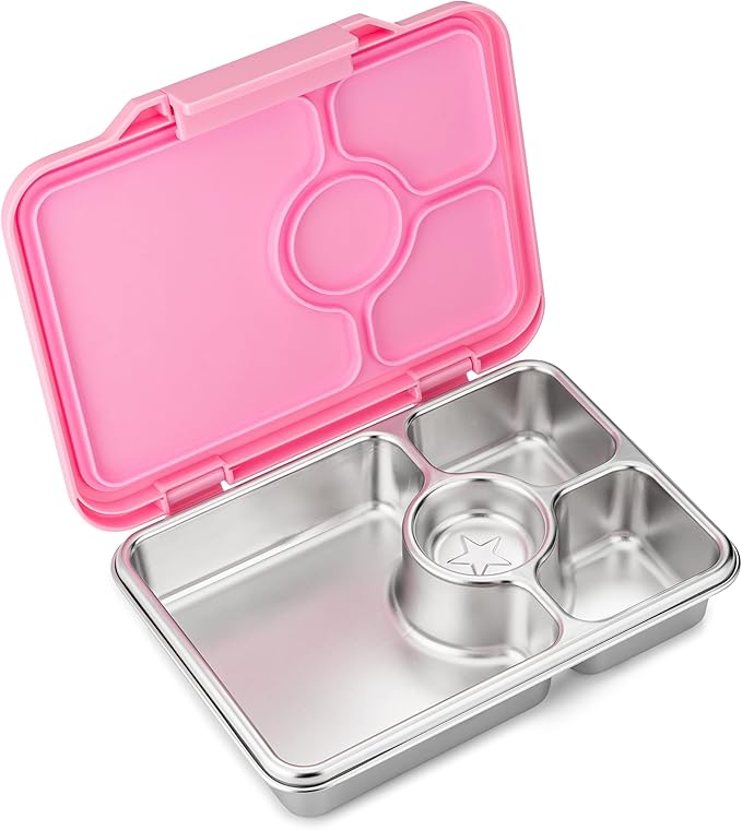 Yumbox Prêt Stainless Steel Bento Lunch Box, 3 Compartment, Secure Seal, BPA-Free, Dishwasher Safe, Compact & Lightweight for Kids & Adults, School & Office Lunch, Portion Control (Versailles Pink)