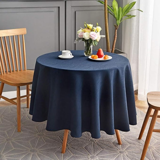 maxmill Round Jacquard Tablecloths Swirl Pattern Spillproof Wrinkle Free Heavy Weight Soft Table Cloth for Circular Table Cover of Buffet Banquet Parties Holiday Dinner Round 90 Inch Navy Blue