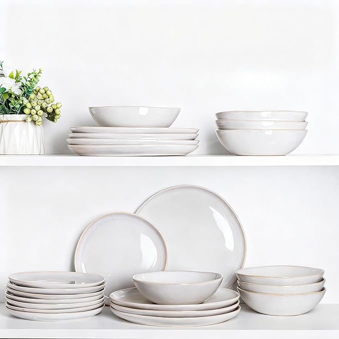 AmorArc Ceramic Dinnerware Sets,Handmade Reactive Glaze Stoneware Plates and Bowls Sets,Highly Scratch Resistant | Dishwasher & Microwave Safe Dishes Set,Service for 8 (24pc)