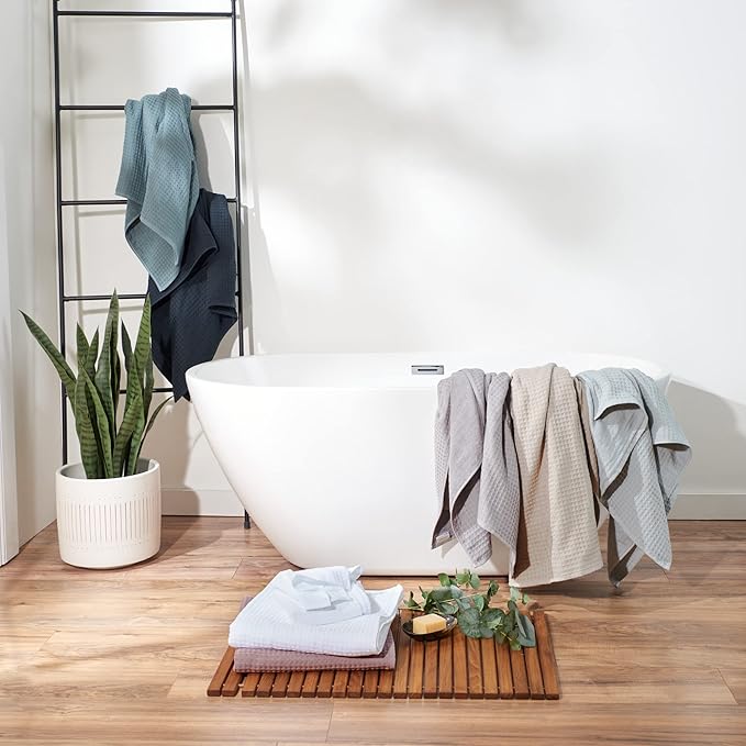 UCHINO Waffle Twist Cotton Weave Hand Towel for Bathroom Lightweight Absorbent Quick Dry Honeycomb Texture Solid Terry Loop Reverse 20" x 30", 1 Hand Towel, Eucalyptus