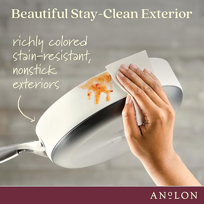 Anolon Achieve Hard Anodized Nonstick Sauté Pan with Lid, 3 Quart - Cream