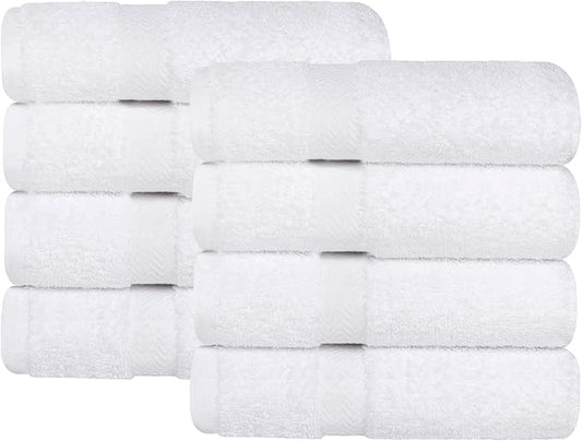 Superior 8-Piece Cotton Hand Towel Set, Small Towels for Fast Dry, Home Essentials, Bathroom Decor, Face, Body, Spa, Resort, Gym, Lightweight, Soft, House Accessories, Franklin Collection, White