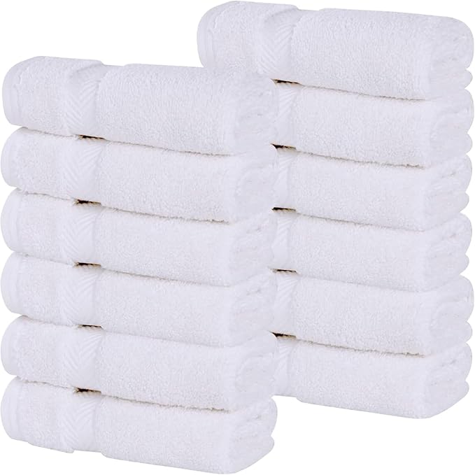 Superior Cotton Hand Towel Set, Medium Sized Towels, Plush Soft Absorbent Bathroom Basics, Home Essentials, Spa, Salon, Hotel, Kitchen, Luxury Quick Dry, Zero Twist Collection, Set of 6, White