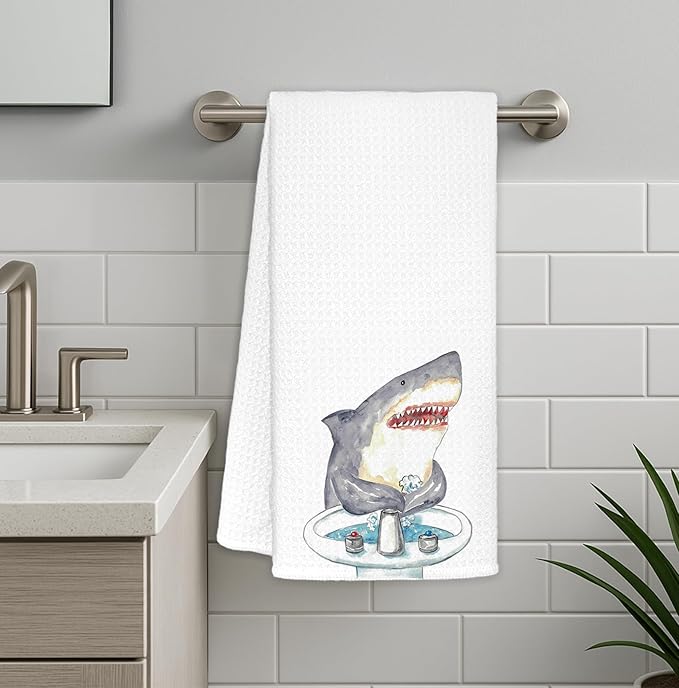 Shark Hand Towels,Toddler Bathroom Decor,Beach Towels,Coastal Beach Kids Bathroom Decor,Funny Shark Lovers Gifts 16x24 Inch