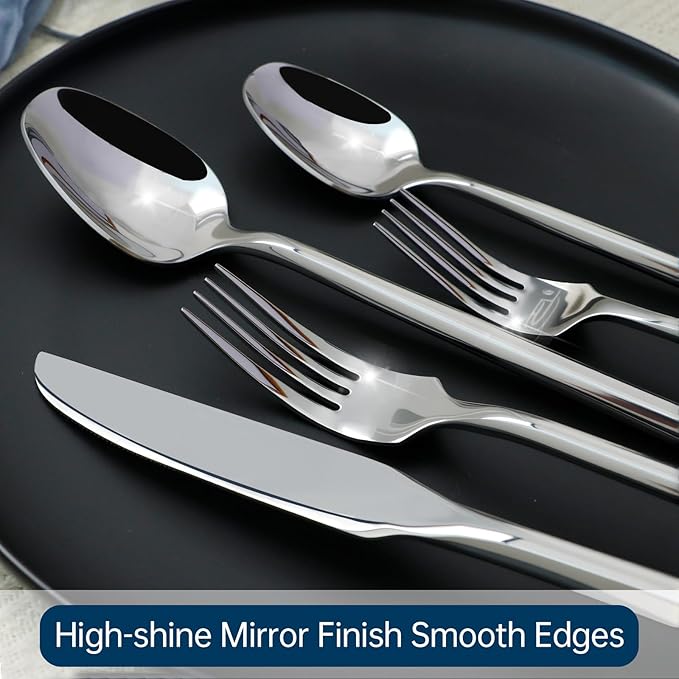 Silverware Set 20-Piece Stainless Steel Mirror Polishing Silver Cutlery, Hand Forged Thick Hexagon Handle Flatware Sets, Service for 4