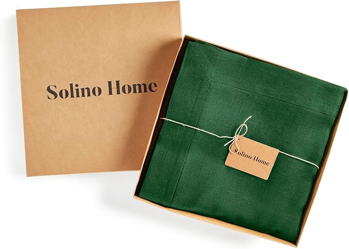 Solino Home Linen Tablecloth for Rectangle Tables 60 x 108 Inch - 100% Pure Linen Pine Green Table Cloth - Fete, Machine Washable Cloth Tablecloth for New Year