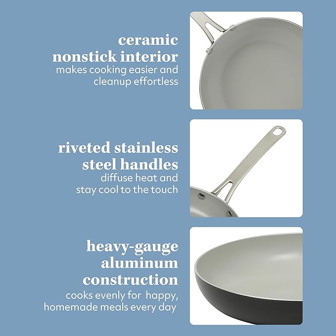 Sur La Table Kitchen Essentials Potluck Porch 12 Inch Deep Frying Pan Skillet Aluminum PFA Free Ceramic Cookware Chef's Pan, Omelet Pan - Induction - Black