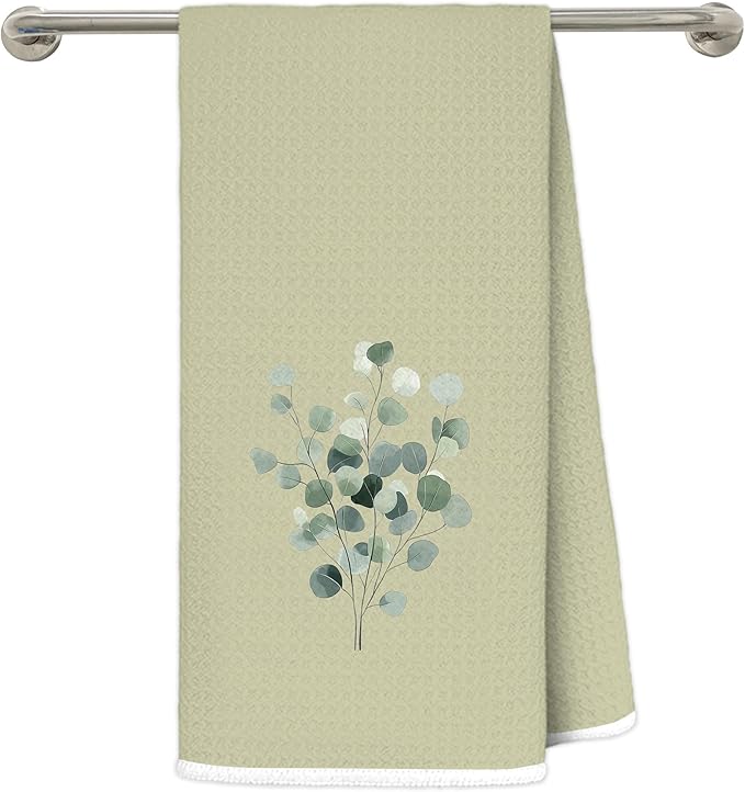Sage Green Eucalyptus Bathroom Hand Towels, Farmhouse Cottagecore Green Leaves Botanical Decorative Hand Towels for Bathroom, 16x24 Inch